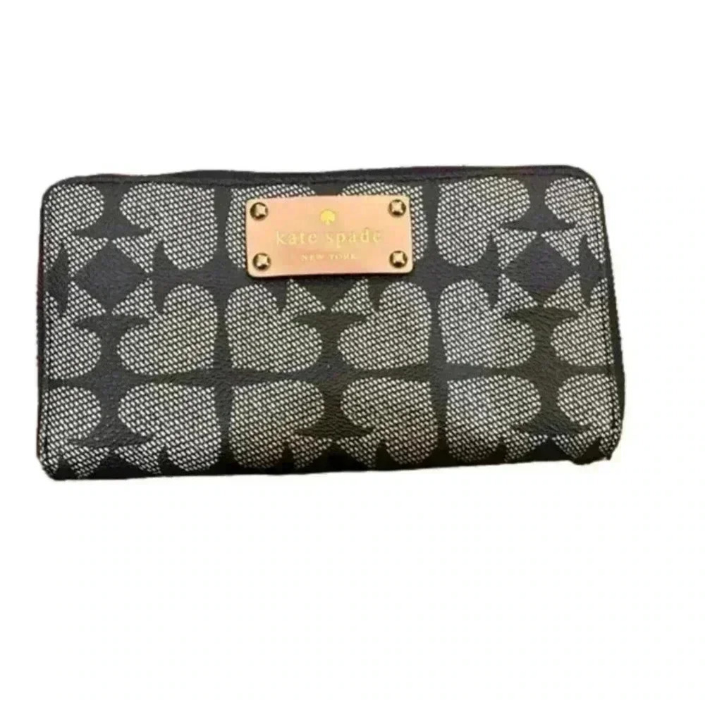 Kate Spade Ace Of Spades Neda Zip Around Wallet Navy And Gray Red Interior Euc